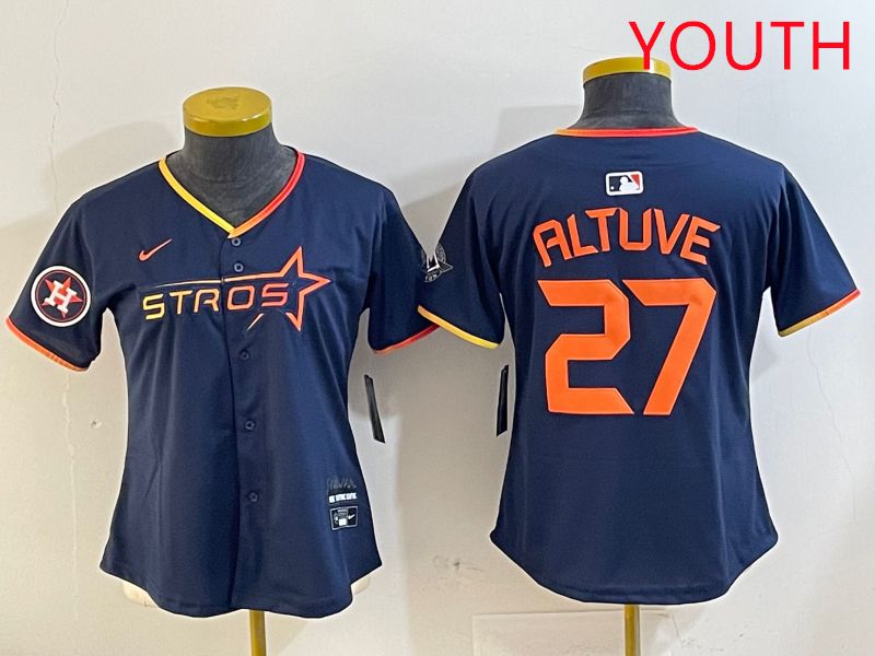 Youth Houston Astros #27 Altuve Drak Blue Three generations Joint Name 2025 Nike MLB Jersey style 41010->youth mlb jersey->Youth Jersey